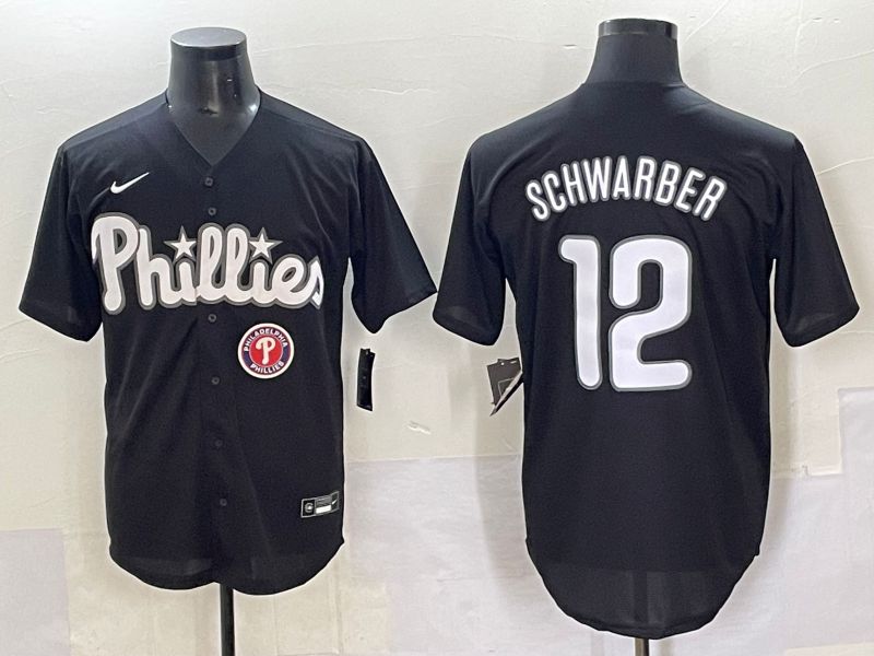 Men 2025 Philadelphia Phillies #12 Schwarber Black Fashion Nike MLB Jersey style 7098